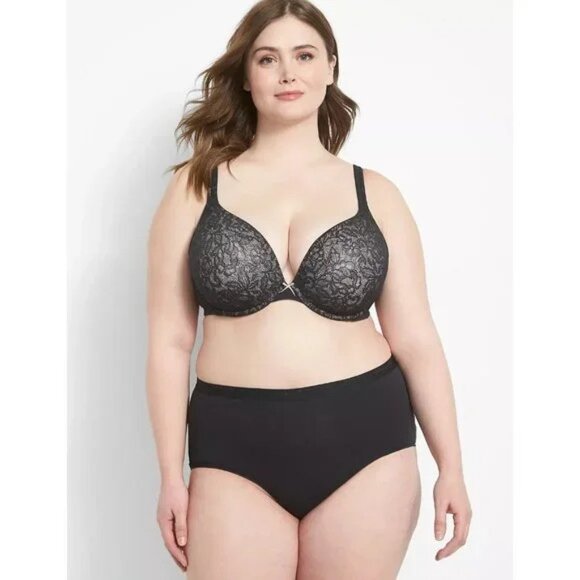 Lane Bryant Cacique Cotton Boost Plunge Bra With Lace 38DD - Picture 4 of 4